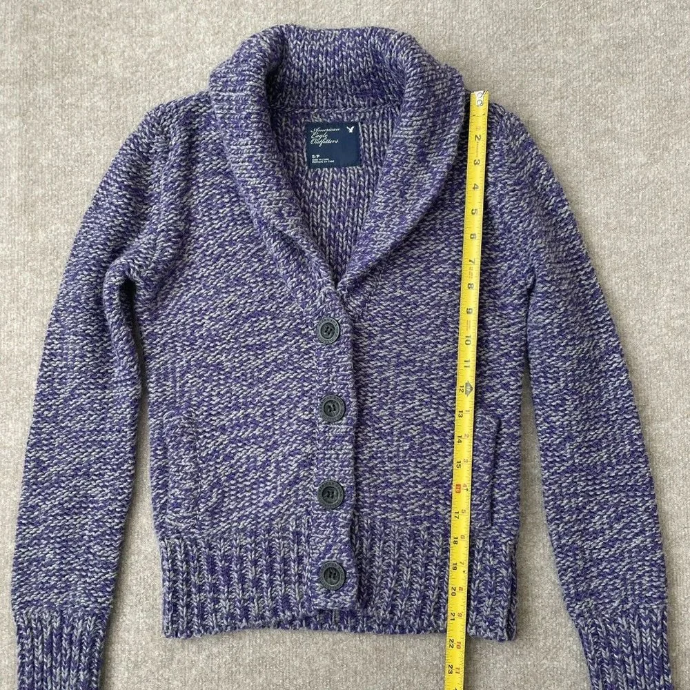 American Eagle Sweater Womens Small Purple Gray Button Cardigan Pockets Cozy - Picture 8 of 9
